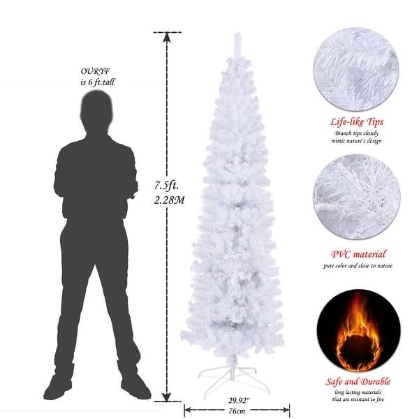 7.5FT White Slim Artificial Christmas Tree Includes Foldable Metal