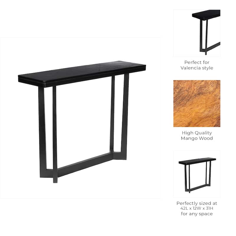 Mango Wood Stone Console Table Sleek Modern Design - 31" Black - 42" x 12" x 31"