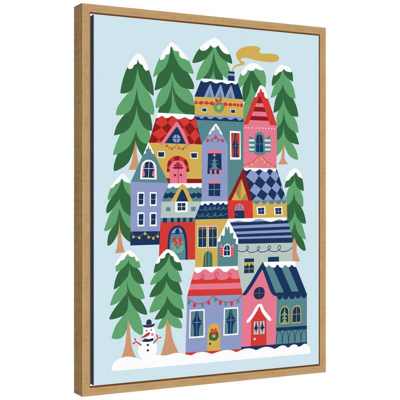 Kate and Laurel Sylvie Framed Canvas Cozy Houses by Rachel Lee - Brown