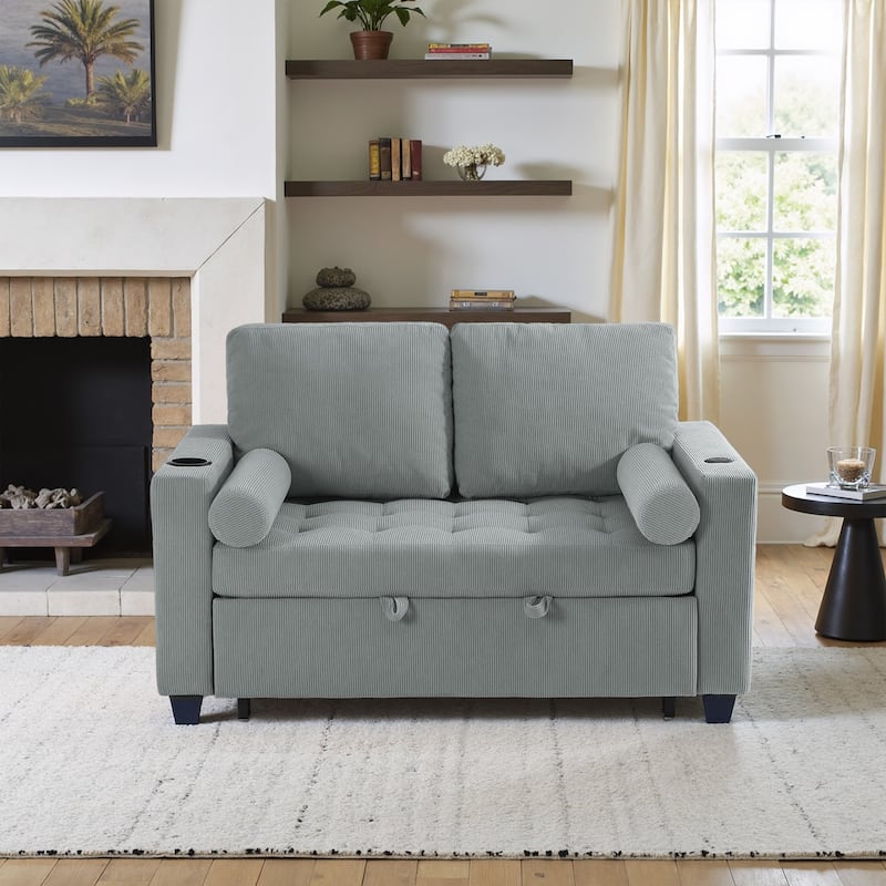 Corduroy Pull-Out Chair Bed Adjustable Recline Convertible Sleeper Sofa