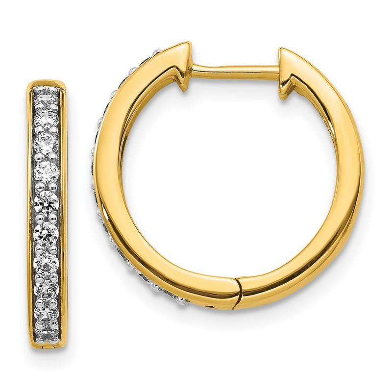 Curata 14k Yellow Gold Diamond Hoop Earrings - 16x17mm Wide 2mm Thick
