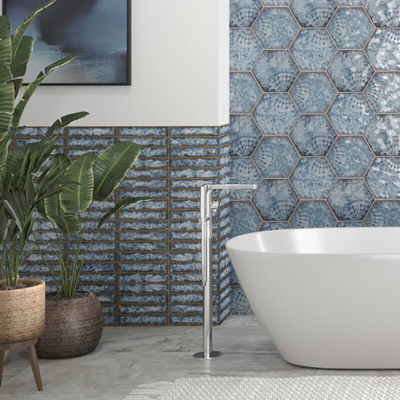 Merola Tile Gaudi React Hex Marina 8-5/8" x 9-7/8" Porcelain Floor and Wall Tile