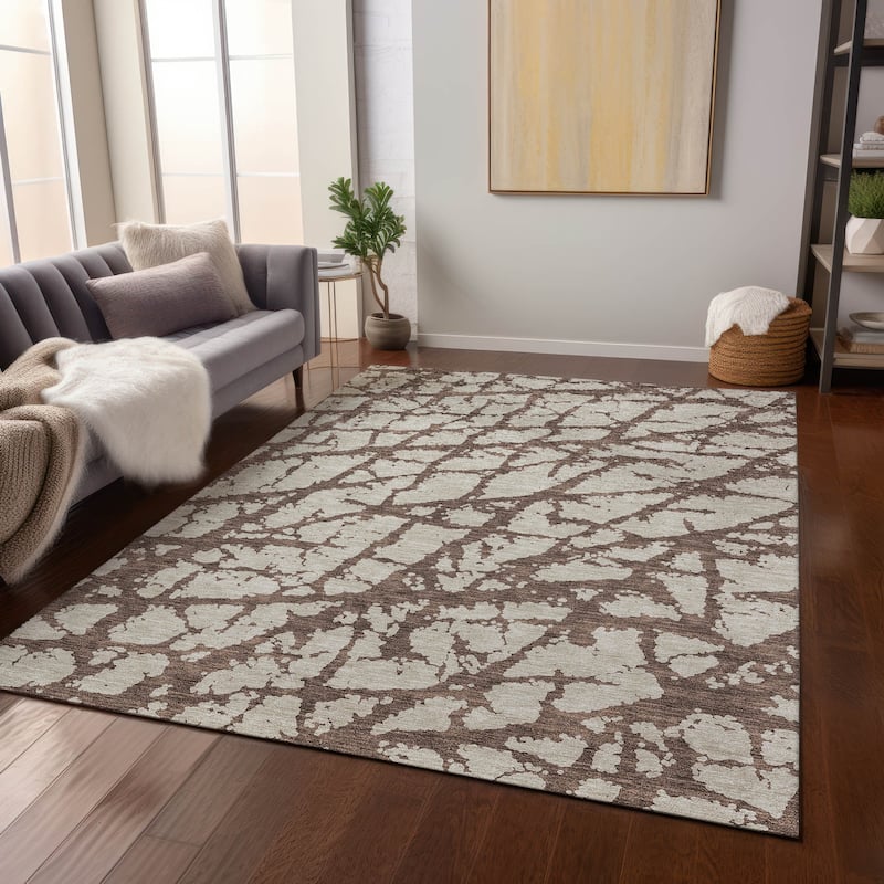 Machine Washable Indoor/ Outdoor Abstract Contemporary Chantille Rug