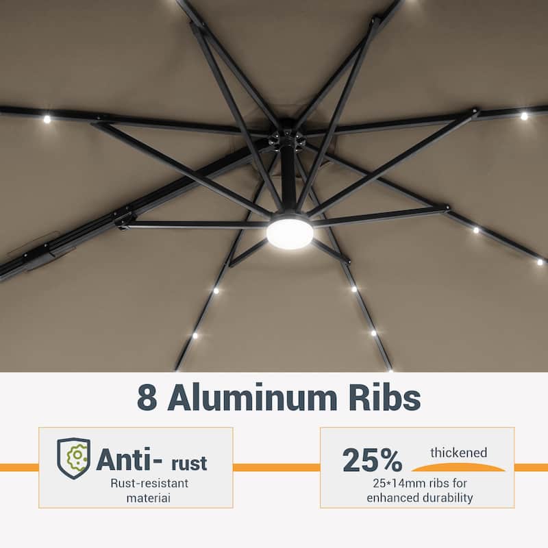 10 Ft LED Offset Cantilever Hanging Patio Umbrella by LIVOOSUN
