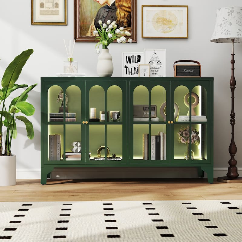 53.2"W Metal Sideboard Buffet Cabinet with Glass Doors - Type B - Green