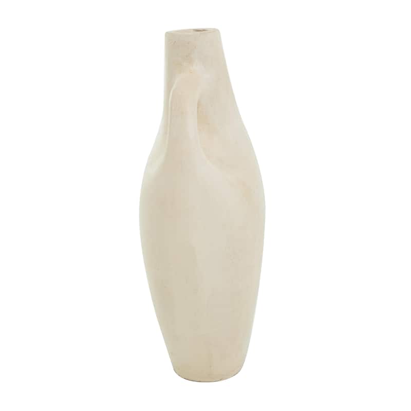 Paper Mache Abstract Curved Decorative Vase with Handle - Beige - Roche River Decor