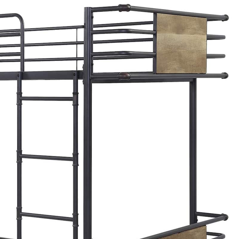 Metal Twin Over Twin Bunk Bed with Attached Ladder, Black