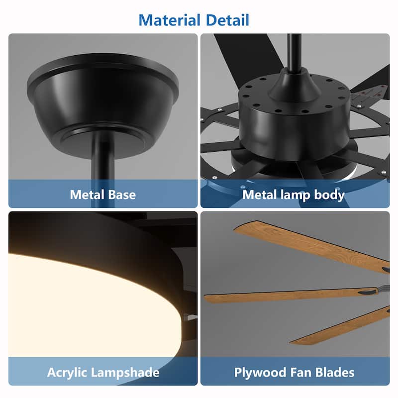 72-Inch 8-Blade Large Ceiling Fan,Reversible Quiet DC Motor,Indoor/Outdoor Modern Ceiling Fan - Black