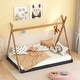 preview thumbnail 1 of 6, Full Size Tent Kids Bed Frame with Triangle Structure and Safety Rails, Black+Brown