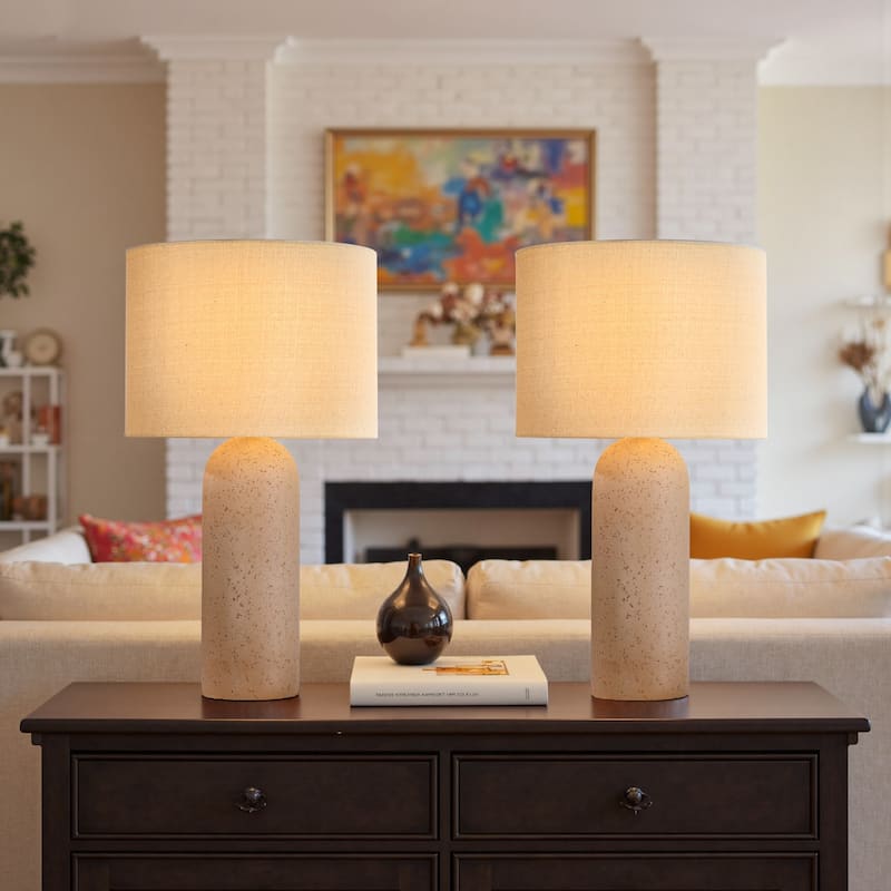Ceramic Table Lamp with Drum Linen Shade