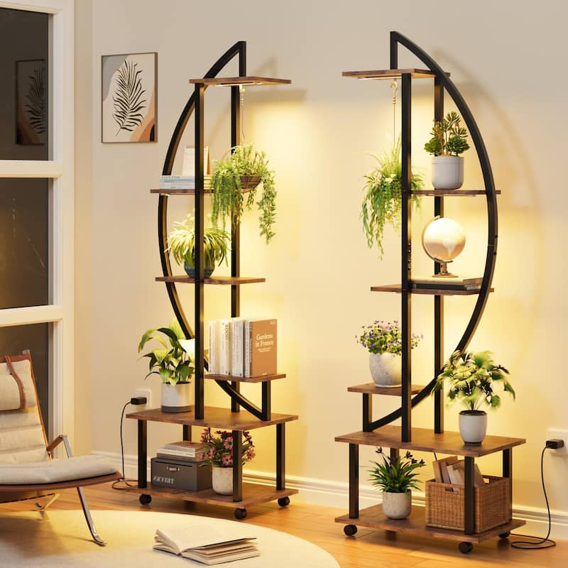 2 Pack 6 Tier Indoor Plant Stand with Grow Lights Metal Plant Stand with Wheels