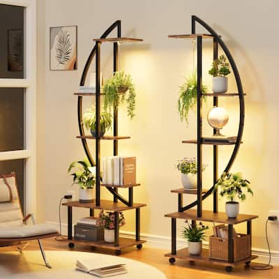 2 Pack 6 Tier Indoor Plant Stand with Grow Lights Metal Plant Stand with Wheels