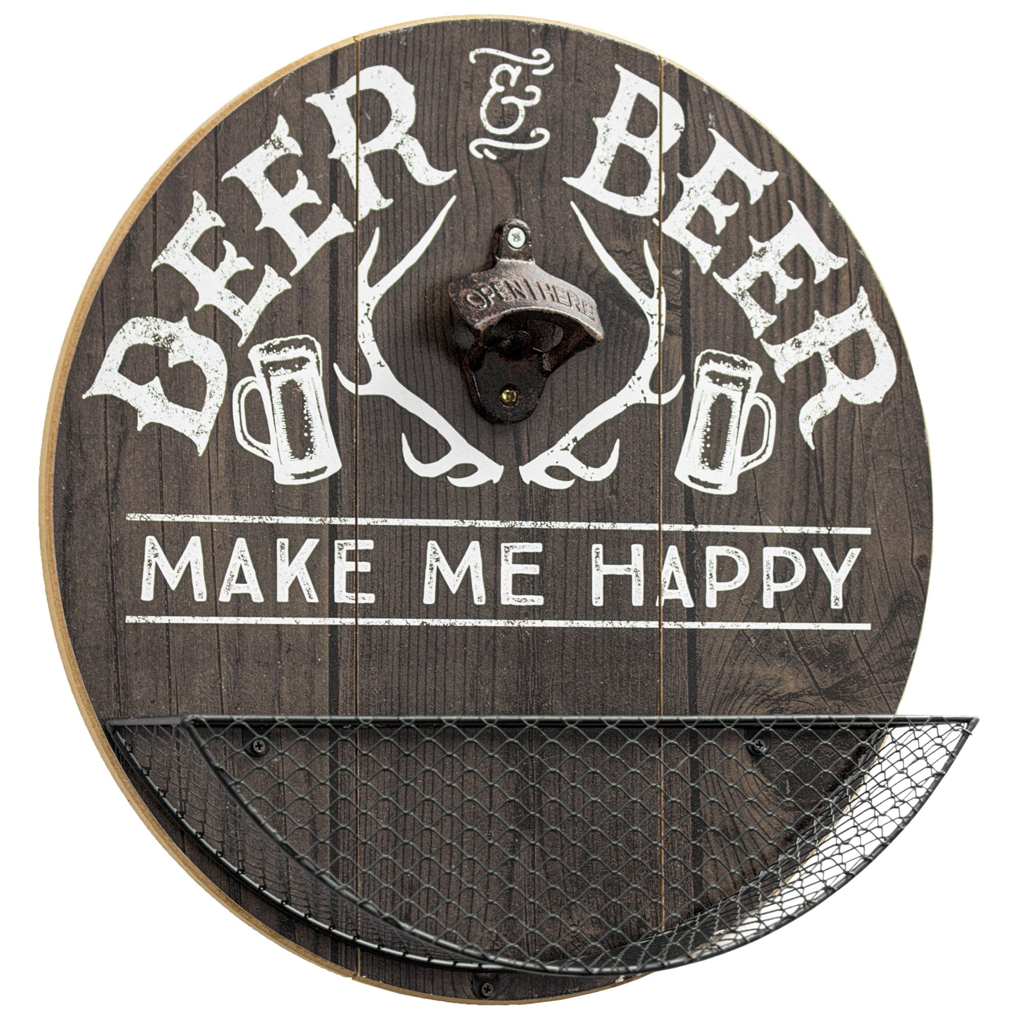 American Art Decor Deer & Beer Bottle Opener and Cap Catcher Wall Decor - 14" x 14" x 3.25" - 14" x 14" x 3.25"