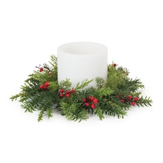 15" Mixed Pine Berry Christmas Candle Ring
