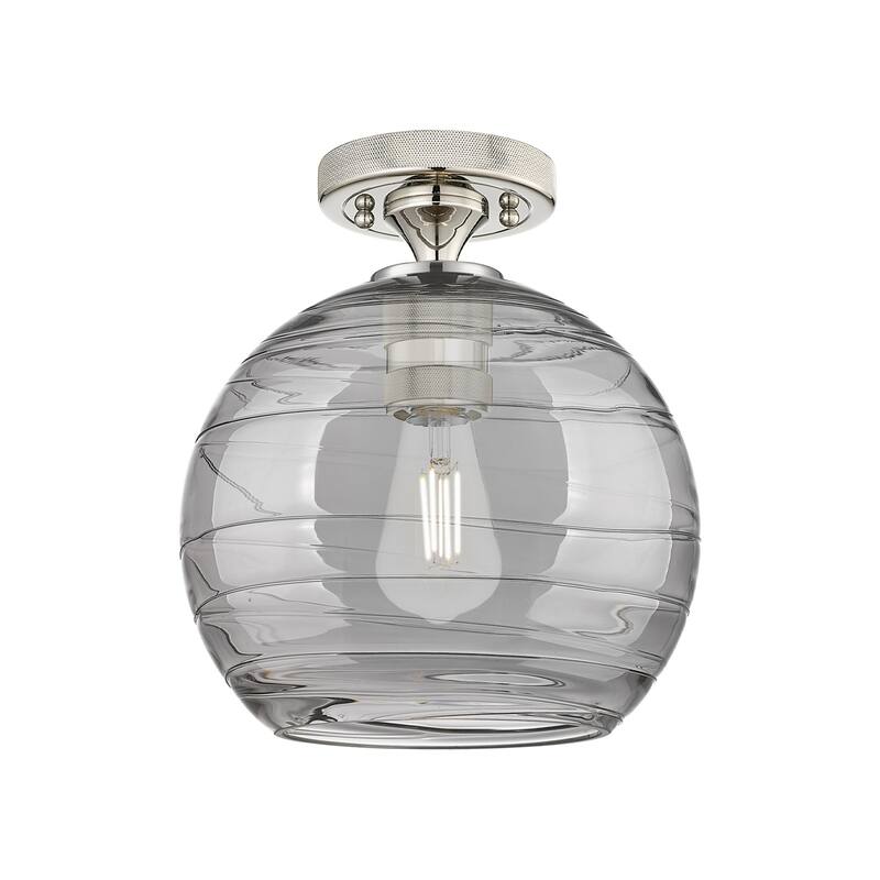 Innovations Lighting 434-1F-10-8 Crown Point Flush Mount Crown Point - Polished Nickel / Light Smoke Deco Swirl