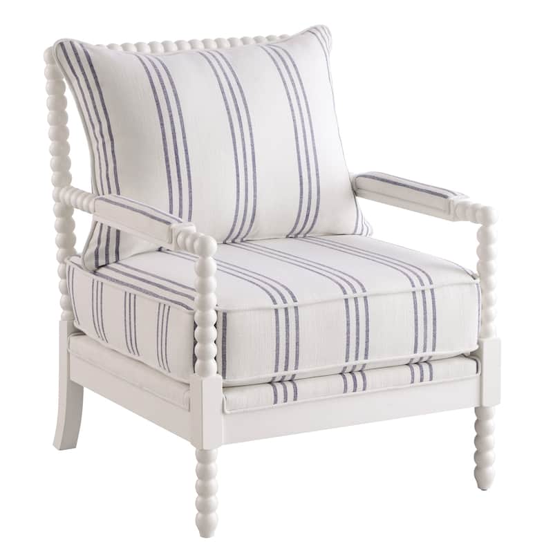 Fabric Upholstered Accent Chair with Spindle Accent in White and Navy - White and navy