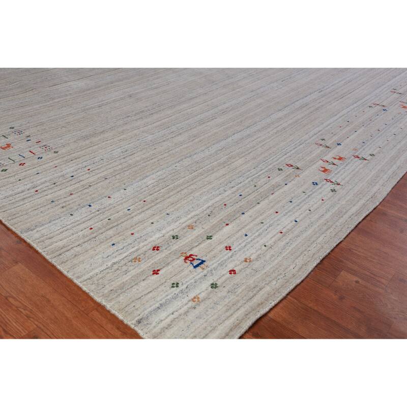 Hand Knotted Oriental 100% Wool Carpet Tribal Stripe Greys & Charcoal Gabbeh Area Rug - 12' 0'' X 8' 10''