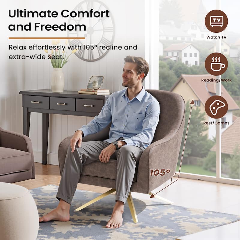 Modern Upholstered 360-degree Swivel Accent Chair Faux Leather Sofa Chair