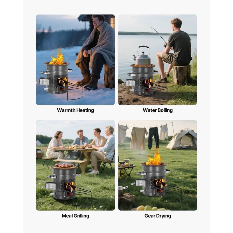 Outdoor Rocket Stove for Backpacking, Burn Twigs, Sticks, Charcoal - N/A