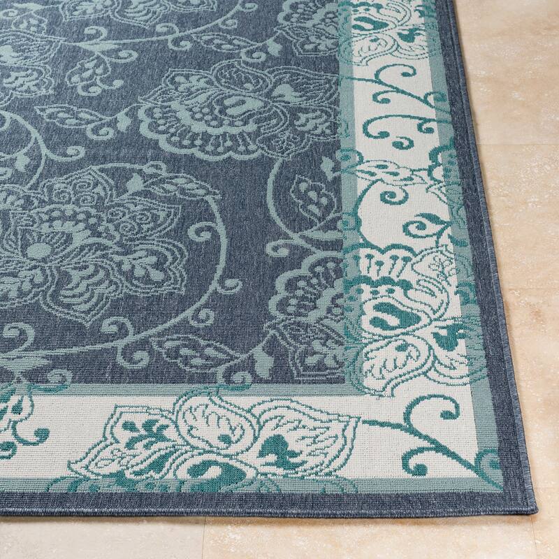 Janelle Indoor/Outdoor Transitional Floral Border Area Rug