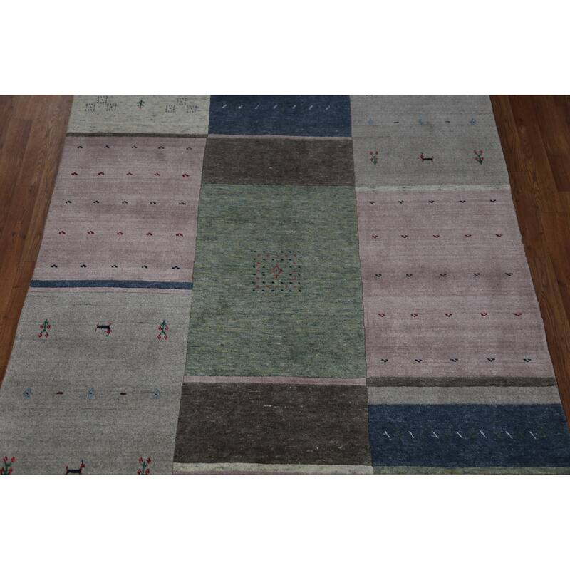 Grey Tribal Gabbeh Indian Area Rug Hand-Knotted Wool Carpet - 5'3" x 7'6"