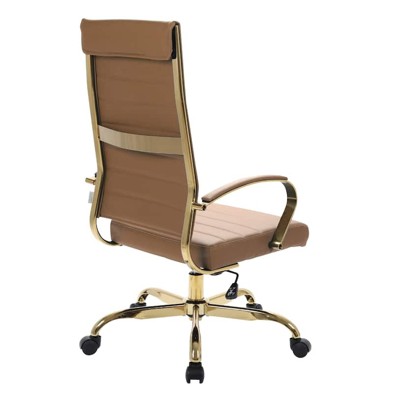 LeisureMod Benmar High-Back Leather Office Chair With Gold Frame - Red - 24.5"Dx22.5"Wx46"H