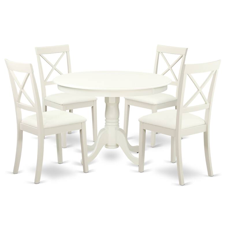 East West Furniture 5 Piece Dining Set- a Dining Table and 4 Faux Leather Upholstered Chairs, 42x42 Inch, Linen White
