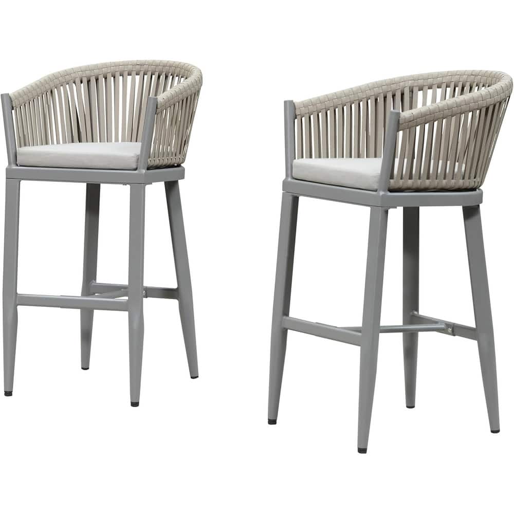 PURPLE LEAF Outdoor Bar Stools Set of 2 Patio Metal Modern Wicker Bar Chairs Woven Aluminum Barstools