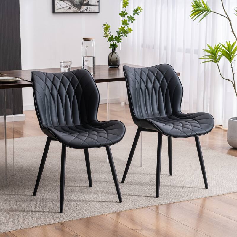 Upholstered Dining Chairs Set of 2, Faux Leather Kitchen Chairs - Black