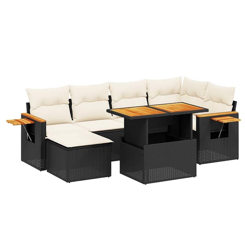 vidaXL Patio Sofa Set with Cushions Footstool and Table 7 Piece Poly Rattan
