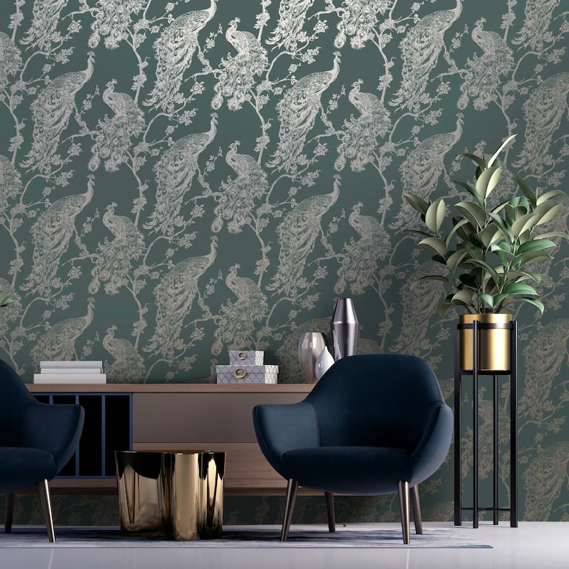 Glistening Peacock Non-Pasted Wallpaper– 396 in x 20.8 in