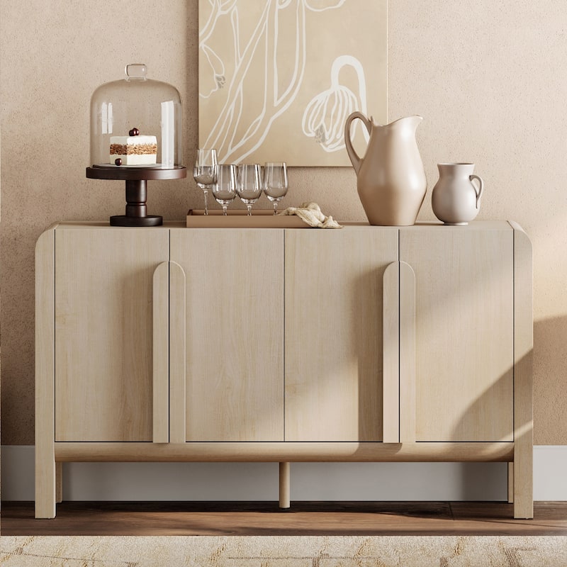 WAMPAT Mid-Century 63" Wood SideboardWAMPAT Buffet Cabinet With Storage, Modern Credenza With Doors And Adjustable Shelves - 1PC - Light Oak