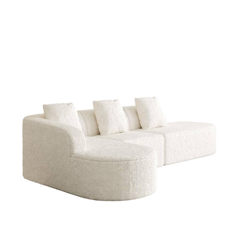111.8-inch L-shaped curved modular sofa, modern design featuring lychee-textured long-pile polyester fabric, curved backrest