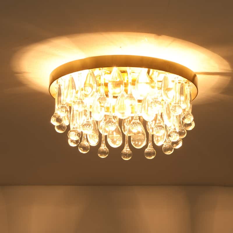 12" 2-Light Modern Chrome/Black Crystal Flush Mount Ceiling Light - Minimalist Crystal Drop Fixture for Bedroom