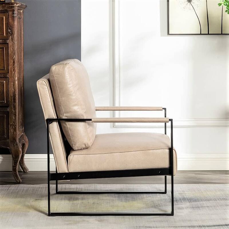Hosam 25.4" PU/Microfiber Upholstery Metal Arms Chair