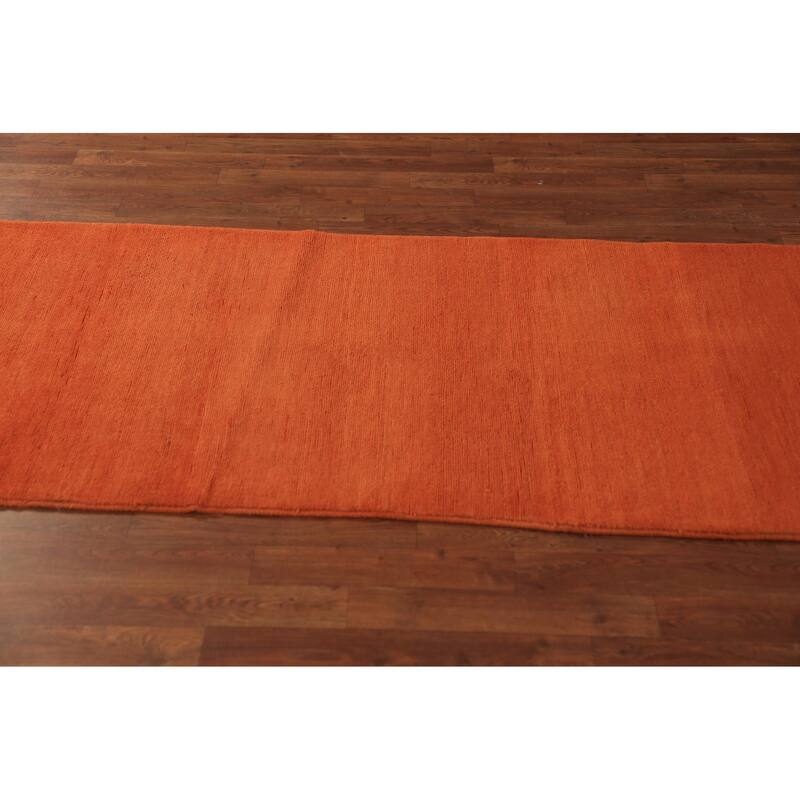 Solid / Modern Gabbeh Runner Rug Hand-Knotted Wool Carpet - 3'0" x 9'9"