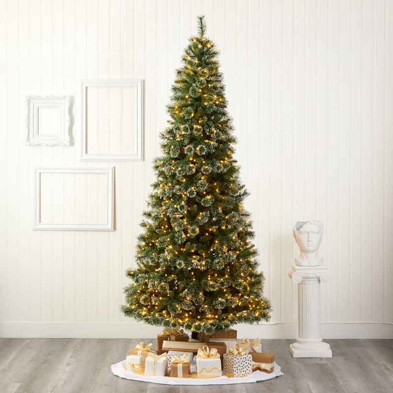 9ft Artificial Christmas Tree with Lights - Slim Pine Holiday Decor, 108 inch Tall - Green - 40