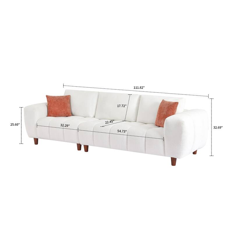 Modern Polyester Fabric Upholstered 3-Seater Sofa with Two Pillows
