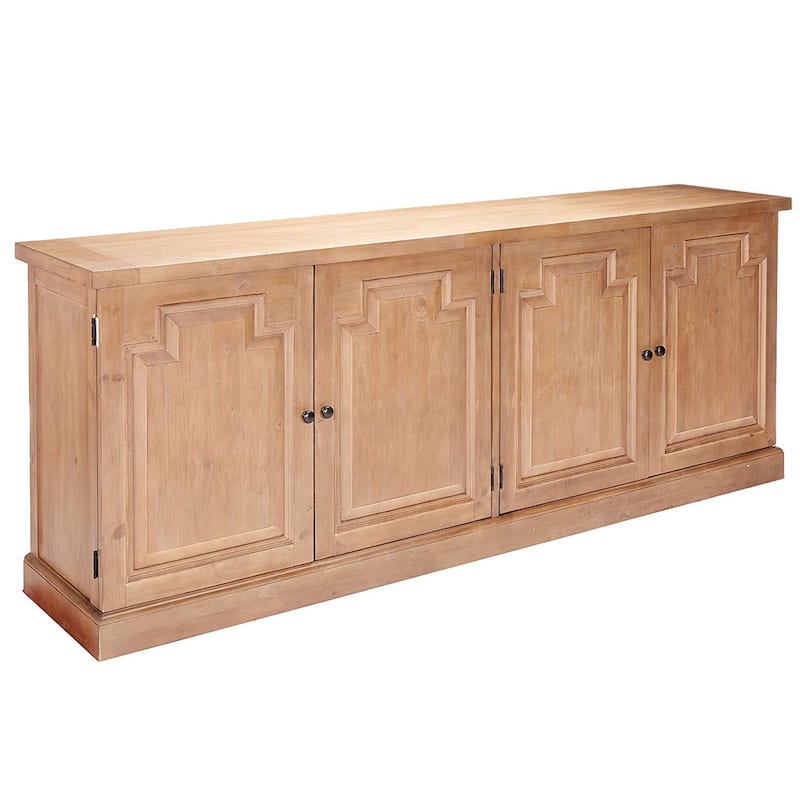 Raised Paneled Wooden Server with Two Double Door Cabinets, Brown