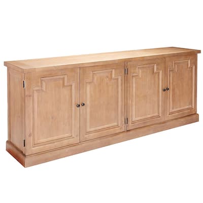 Raised Paneled Wooden Server with Two Double Door Cabinets, Brown