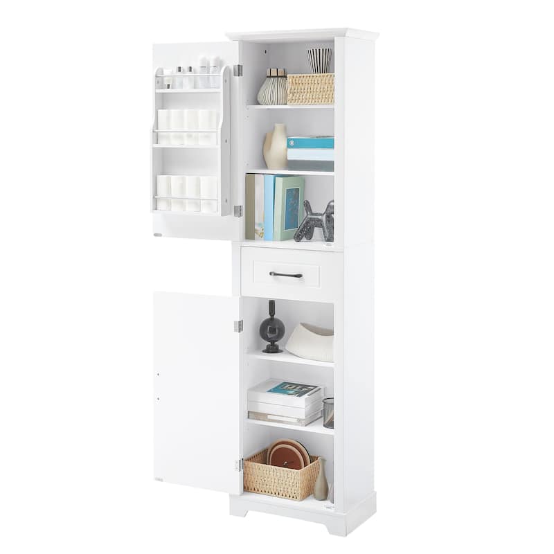 Tall Bathroom Storage Cabinet White Free Standing Cabinet with 2 Doors and Adjustable Shelves - 20 in.W x 11.8 in.L x 72.5 in.H