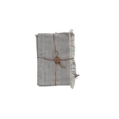Woven Cotton Tea Towel with Stripes and Fringe - 28.0"L x 18.0"W x 0.3"H - 28.0"L x 18.0"W x 0.3"H