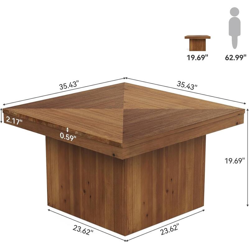 35.43" Mid Century Modern Square Coffee Table for Living Room, Wood Center Cocktail Accent Tea Table