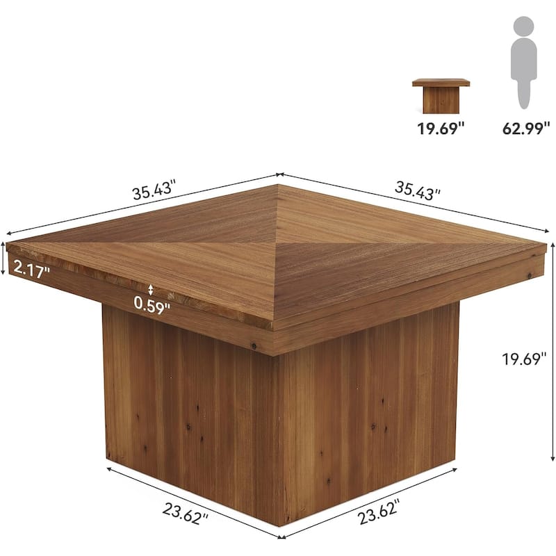 Solid Wood Coffee Table for Living Room, 35" Square Farmhouse Center Table - 34.53" L x 35.43" W x 19.68" H