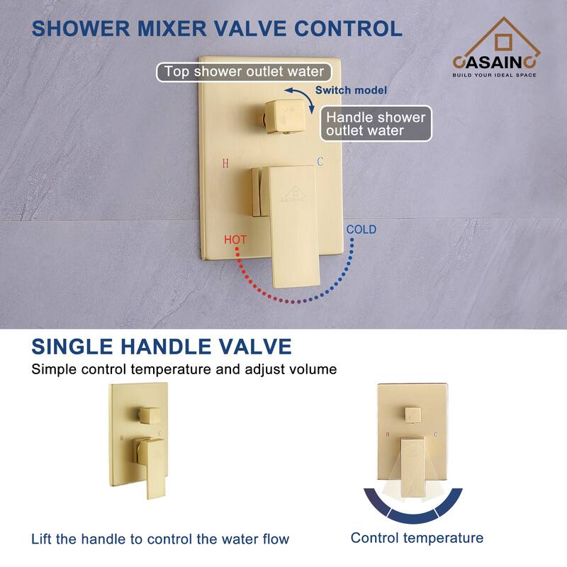 3-Spray Pattern 12 in. Ceiling Mount Shower System in Brushed Gold