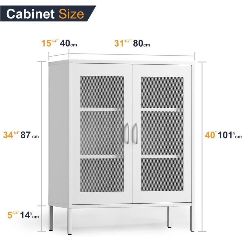 Metal Storage Cabinet with Mesh Doors,Steel Display Cabinet with Adjustable Shelves, for Home Office