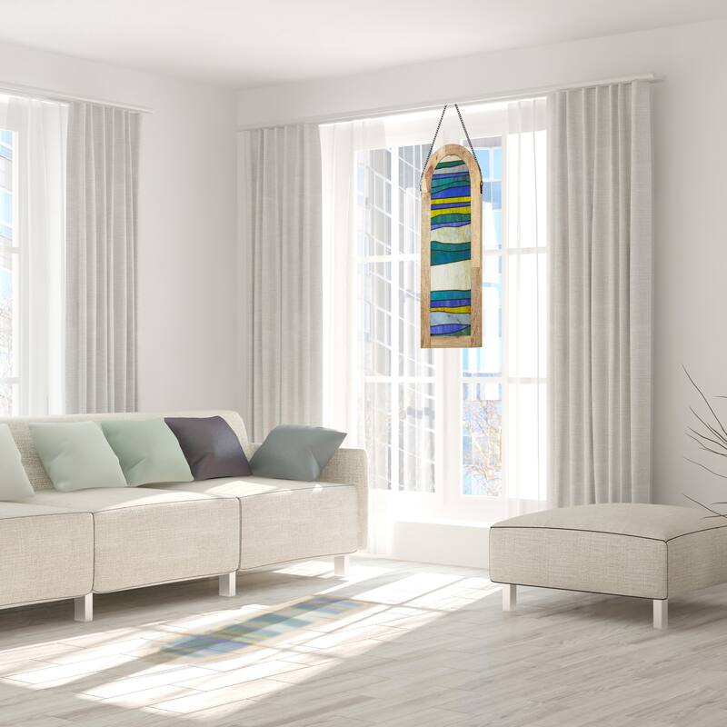 River of Goods 36-Inch Geometric Wave Pattern Stained Glass Window Panel - 12" x 1" x 36"