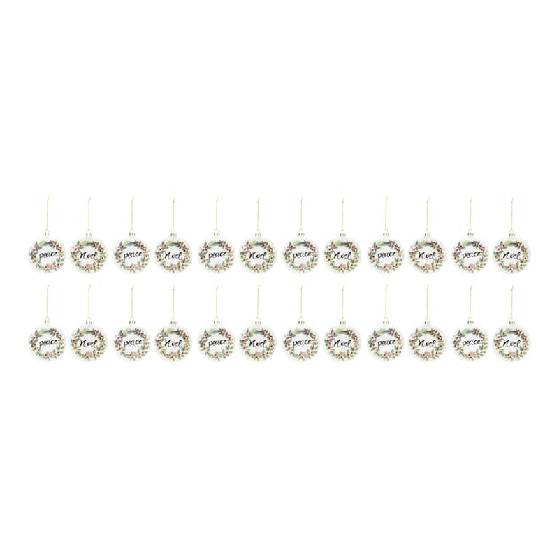 12ct "Peace" and "Noel" Wreath Christmas Disc Ornaments 4.25"