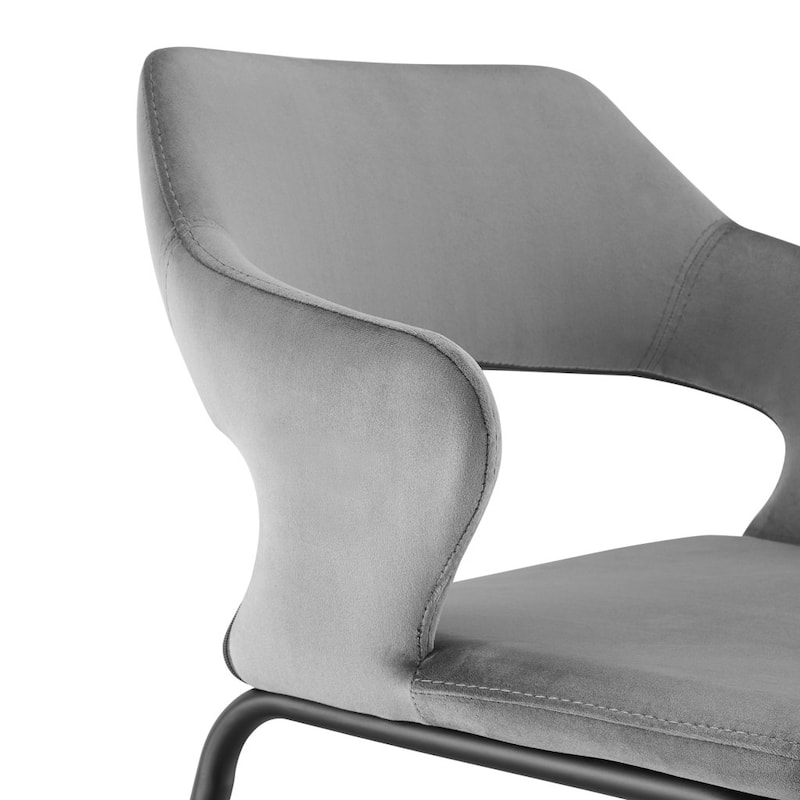 HomeRoots 26" Gray and Black Velvet and Steel Low Back Counter Height Bar Chair