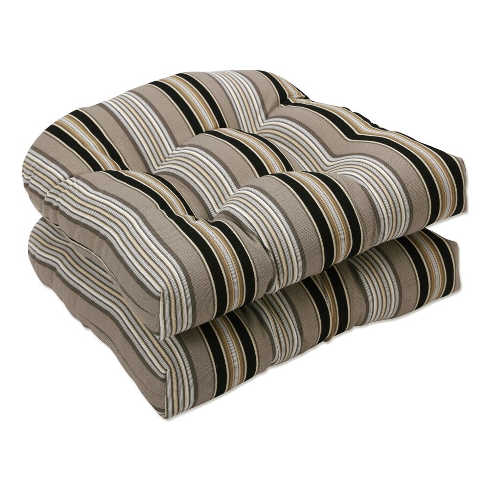 Pillow Perfect Outdoor Black Beige Striped Seat Cushions Set of 2 Bed Bath Beyond 6308873